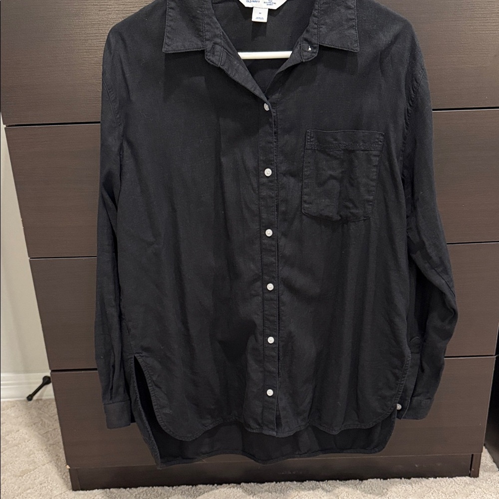 Old Navy Black Linen Boyfriend Shirt
